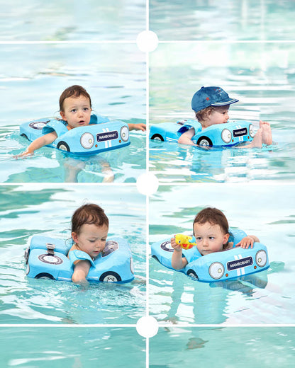 Mambobaby Swimming Waist Float-Air Free Foam Design with Double Buckles & Shoulder Straps-Car-Blue