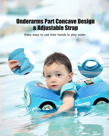 Mambobaby Swimming Waist Float-Air Free Foam Design with Double Buckles & Shoulder Straps-Car-Blue