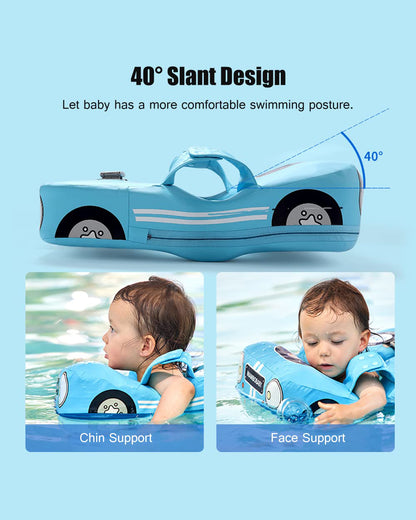 Mambobaby Swimming Waist Float-Air Free Foam Design with Double Buckles & Shoulder Straps-Car-Blue
