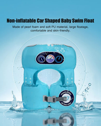 Mambobaby Swimming Waist Float-Air Free Foam Design with Double Buckles & Shoulder Straps-Car-Blue