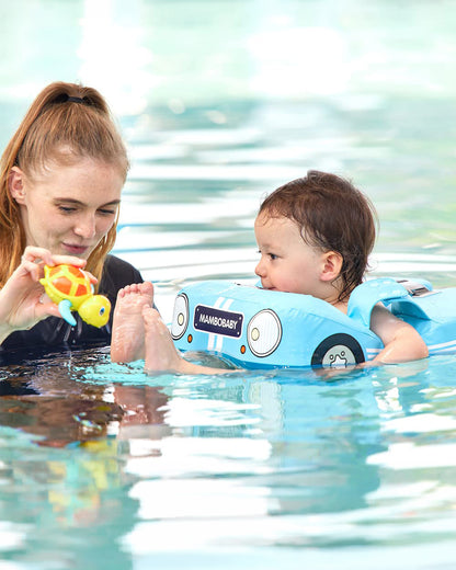 Mambobaby Swimming Waist Float-Air Free Foam Design with Double Buckles & Shoulder Straps-Car-Blue