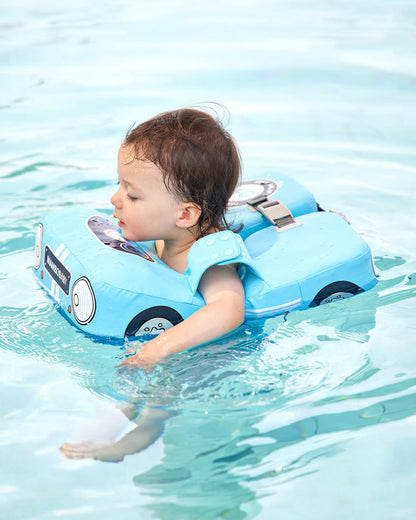 Mambobaby Swimming Waist Float-Air Free Foam Design with Double Buckles & Shoulder Straps-Car-Blue