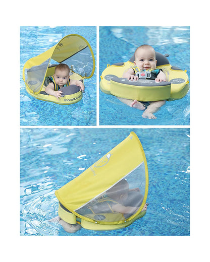 Mambobaby Swimming Waist Float-Air Free Foam Design with Crotch Strap & Double Lock Mechanism with UPF 50+ Detachable 3D Canopy-Upto 18 kg Baby Weight-Ladybug-Yellow