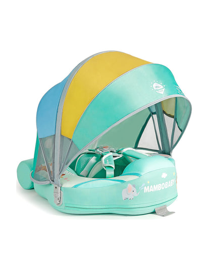 Mambobaby Chest Float Swimming Tube-Air Free Foam Design with 5 Point Safety Harness & 3 Swim Modes, UPF 50+ Detachable 3D Canopy-Upto 18 kg Baby Weight-Zoo-Green