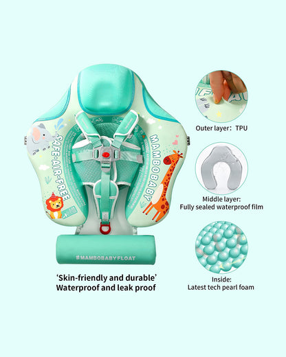 Mambobaby Chest Float Swimming Tube-Air Free Foam Design with 5 Point Safety Harness & 3 Swim Modes, UPF 50+ Detachable 3D Canopy-Upto 18 kg Baby Weight-Zoo-Green