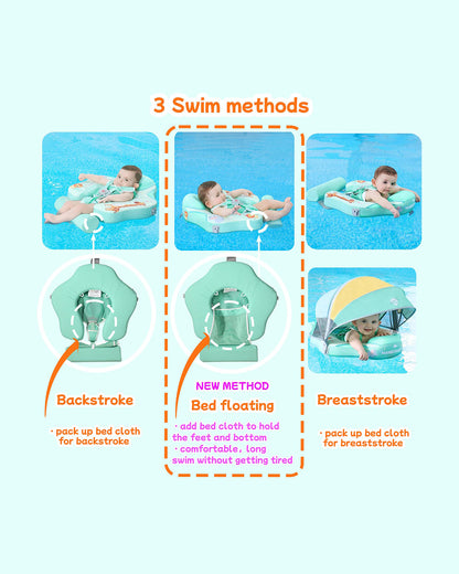 Mambobaby Chest Float Swimming Tube-Air Free Foam Design with 5 Point Safety Harness & 3 Swim Modes, UPF 50+ Detachable 3D Canopy-Upto 18 kg Baby Weight-Zoo-Green