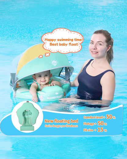 Mambobaby Chest Float Swimming Tube-Air Free Foam Design with 5 Point Safety Harness & 3 Swim Modes, UPF 50+ Detachable 3D Canopy-Upto 18 kg Baby Weight-Zoo-Green