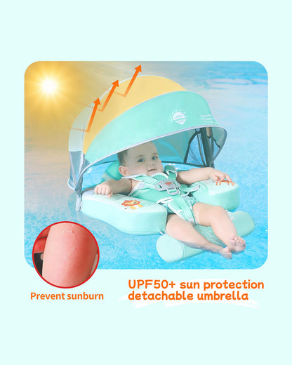 Mambobaby Chest Float Swimming Tube-Air Free Foam Design with 5 Point Safety Harness & 3 Swim Modes, UPF 50+ Detachable 3D Canopy-Upto 18 kg Baby Weight-Zoo-Green