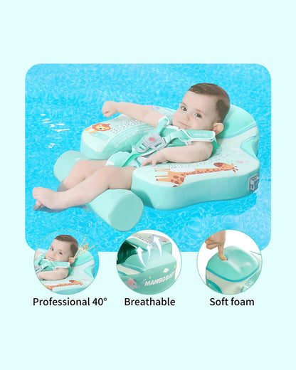 Mambobaby Chest Float Swimming Tube-Air Free Foam Design with 5 Point Safety Harness & 3 Swim Modes, UPF 50+ Detachable 3D Canopy-Upto 18 kg Baby Weight-Zoo-Green