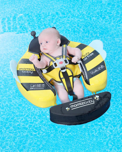 Mambobaby Chest Float Swimming Tube-Air Free Foam Design with 5 Point Safety Harness & 3 Swim Modes, UPF 50+ Detachable 3D Canopy-Upto 18 kg Baby Weight-Bee-Yellow