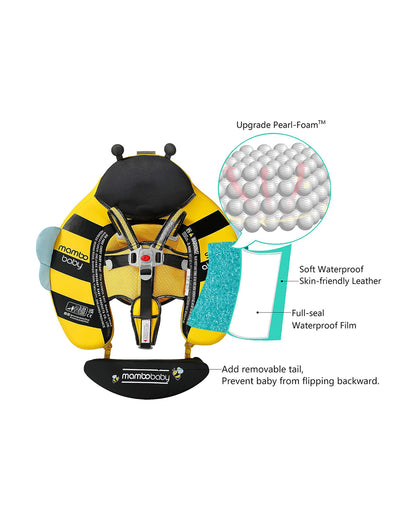 Mambobaby Chest Float Swimming Tube-Air Free Foam Design with 5 Point Safety Harness & 3 Swim Modes, UPF 50+ Detachable 3D Canopy-Upto 18 kg Baby Weight-Bee-Yellow