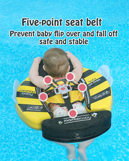 Mambobaby Chest Float Swimming Tube-Air Free Foam Design with 5 Point Safety Harness & 3 Swim Modes, UPF 50+ Detachable 3D Canopy-Upto 18 kg Baby Weight-Bee-Yellow