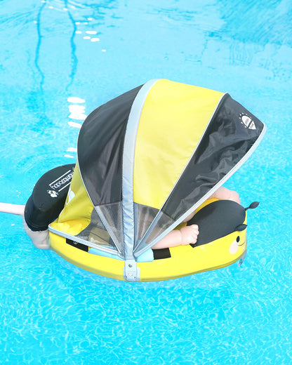 Mambobaby Chest Float Swimming Tube-Air Free Foam Design with 5 Point Safety Harness & 3 Swim Modes, UPF 50+ Detachable 3D Canopy-Upto 18 kg Baby Weight-Bee-Yellow