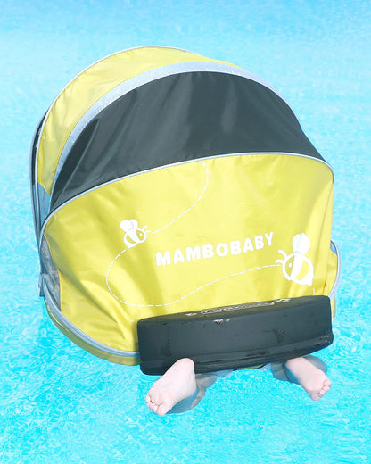 Mambobaby Chest Float Swimming Tube-Air Free Foam Design with 5 Point Safety Harness & 3 Swim Modes, UPF 50+ Detachable 3D Canopy-Upto 18 kg Baby Weight-Bee-Yellow
