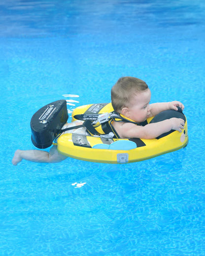 Mambobaby Chest Float Swimming Tube-Air Free Foam Design with 5 Point Safety Harness & 3 Swim Modes, UPF 50+ Detachable 3D Canopy-Upto 18 kg Baby Weight-Bee-Yellow