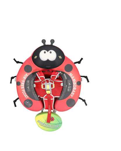 Mambobaby Chest Float Swimming Tube-Air Free Foam Design with 5 Point Safety Harness & 3 Swim Modes, UPF 50+ Detachable 3D Canopy-Upto 18 kg Baby Weight-Crimson-Ladybug-Red