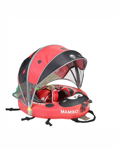 Mambobaby Chest Float Swimming Tube-Air Free Foam Design with 5 Point Safety Harness & 3 Swim Modes, UPF 50+ Detachable 3D Canopy-Upto 18 kg Baby Weight-Crimson-Ladybug-Red