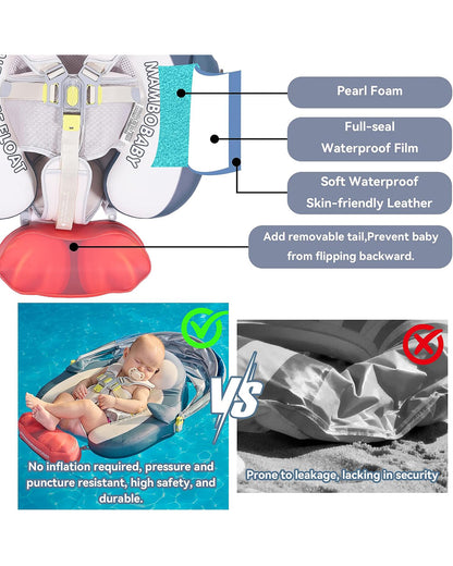 Mambobaby Chest Float Swimming Tube-Air Free Foam Design with 5 Point Safety Harness & 3 Swim Modes, UPF 50+ Detachable 3D Canopy-Upto 18 kg Baby Weight-Penguin Pup-Blue
