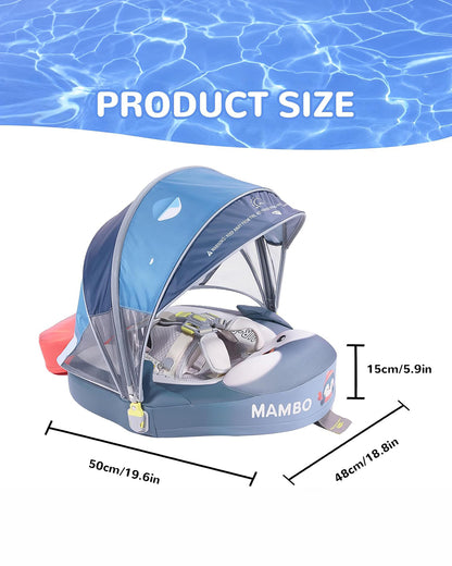 Mambobaby Chest Float Swimming Tube-Air Free Foam Design with 5 Point Safety Harness & 3 Swim Modes, UPF 50+ Detachable 3D Canopy-Upto 18 kg Baby Weight-Penguin Pup-Blue