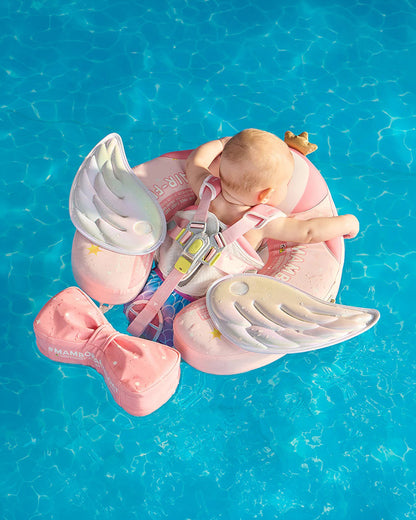 Mambobaby Chest Float Swimming Tube-Air Free Foam Design with 5 Point Safety Harness & 3 Swim Modes, UPF 50+ Detachable 3D Canopy-Upto 18 kg Baby Weight-Swanny-Pink