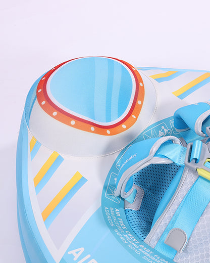 Mambobaby Chest Float Swimming Tube-Air Free Foam Design with 5 Point Safety Harness & 3 Swim Modes, UPF 50+ Detachable 3D Canopy-Upto 18 kg Baby Weight-Rocketship-Blue