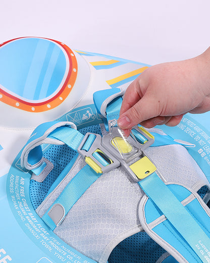 Mambobaby Chest Float Swimming Tube-Air Free Foam Design with 5 Point Safety Harness & 3 Swim Modes, UPF 50+ Detachable 3D Canopy-Upto 18 kg Baby Weight-Rocketship-Blue