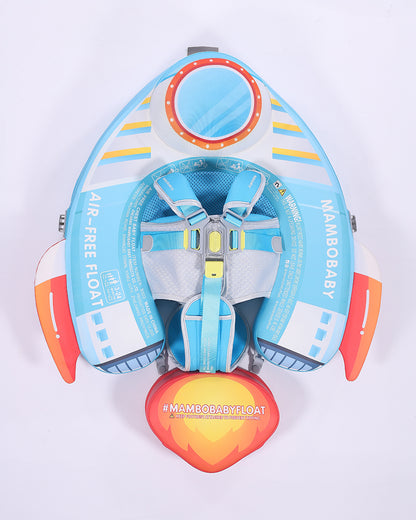Mambobaby Chest Float Swimming Tube-Air Free Foam Design with 5 Point Safety Harness & 3 Swim Modes, UPF 50+ Detachable 3D Canopy-Upto 18 kg Baby Weight-Rocketship-Blue