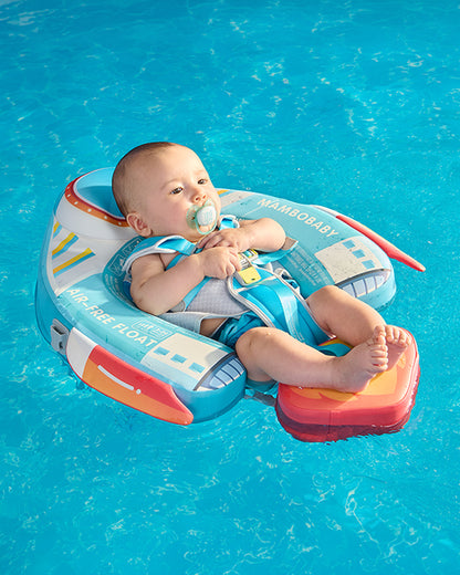Mambobaby Chest Float Swimming Tube-Air Free Foam Design with 5 Point Safety Harness & 3 Swim Modes, UPF 50+ Detachable 3D Canopy-Upto 18 kg Baby Weight-Rocketship-Blue