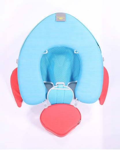 Mambobaby Chest Float Swimming Tube-Air Free Foam Design with 5 Point Safety Harness & 3 Swim Modes, UPF 50+ Detachable 3D Canopy-Upto 18 kg Baby Weight-Rocketship-Blue