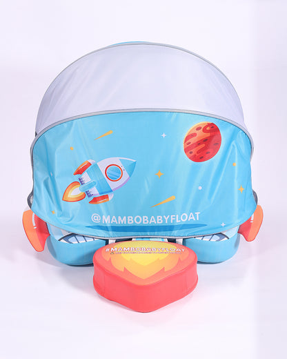 Mambobaby Chest Float Swimming Tube-Air Free Foam Design with 5 Point Safety Harness & 3 Swim Modes, UPF 50+ Detachable 3D Canopy-Upto 18 kg Baby Weight-Rocketship-Blue