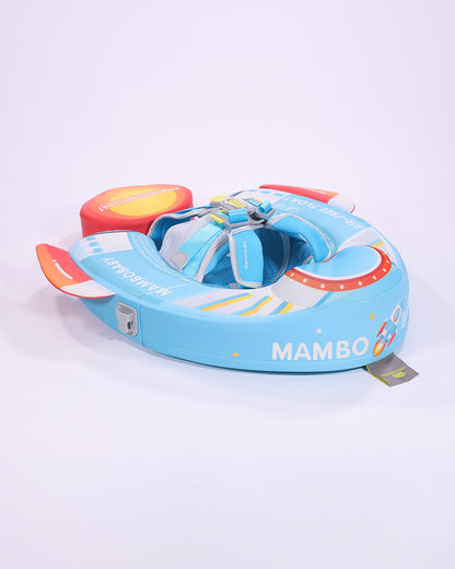 Mambobaby Chest Float Swimming Tube-Air Free Foam Design with 5 Point Safety Harness & 3 Swim Modes, UPF 50+ Detachable 3D Canopy-Upto 18 kg Baby Weight-Rocketship-Blue