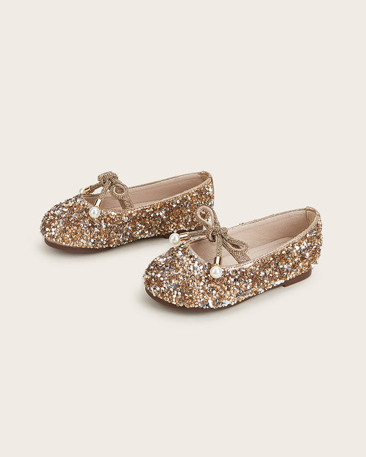 NINO BELLO Golden Dazzling Glittery Knot Slip On Bellies For Infants