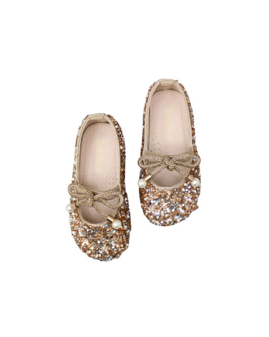 NINO BELLO Golden Dazzling Glittery Knot Slip On Bellies For Infants