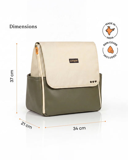 Loopie Robin Diaper Bag-Backpack With Foldable Diaper Mat-Multiple Compartments & Insulated Pockets-Olive Fern