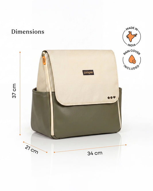 Loopie Robin Diaper Bag-Backpack With Foldable Diaper Mat-Multiple Compartments & Insulated Pockets-Olive Fern