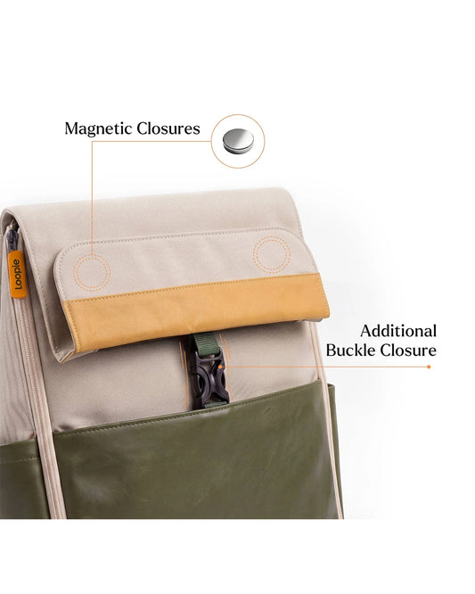 Loopie Robin Diaper Bag-Backpack With Foldable Diaper Mat-Multiple Compartments & Insulated Pockets-Olive Fern