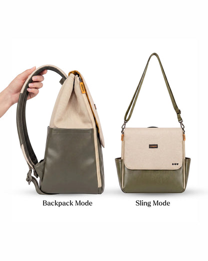 Loopie Robin Diaper Bag-Backpack With Foldable Diaper Mat-Multiple Compartments & Insulated Pockets-Olive Fern