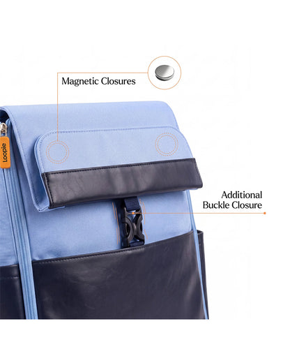Loopie Robin Diaper Bag-Backpack With Foldable Diaper Mat-Multiple Compartments & Insulated Pockets-Blue Frost