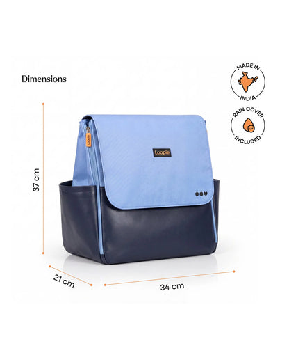 Loopie Robin Diaper Bag-Backpack With Foldable Diaper Mat-Multiple Compartments & Insulated Pockets-Blue Frost