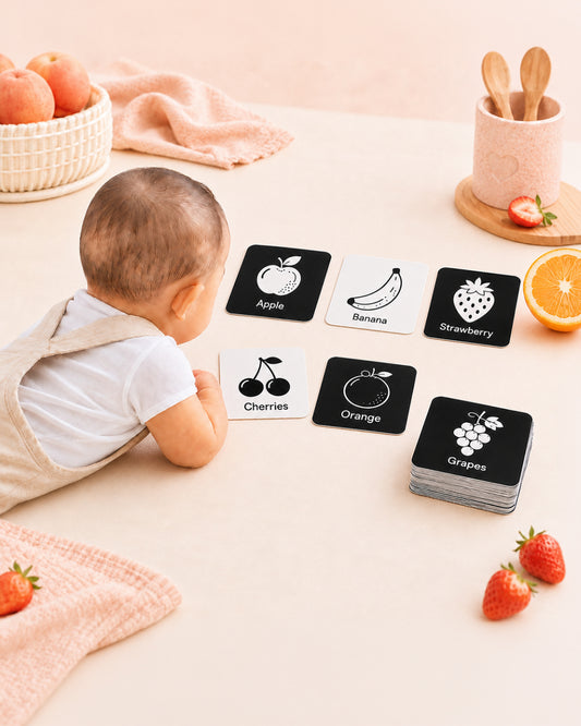 Babble Wrap Vegetable & Fruits Flash Cards-20 High Contrast Images-Boosts Brain Skills-Learning & Educational Toys-0 to 3M
