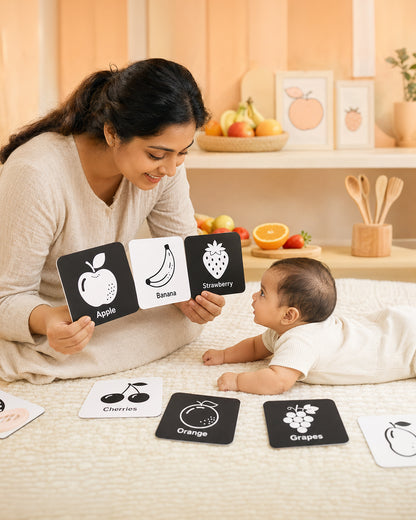 Babble Wrap Vegetable & Fruits Flash Cards-20 High Contrast Images-Boosts Brain Skills-Learning & Educational Toys-0 to 3M