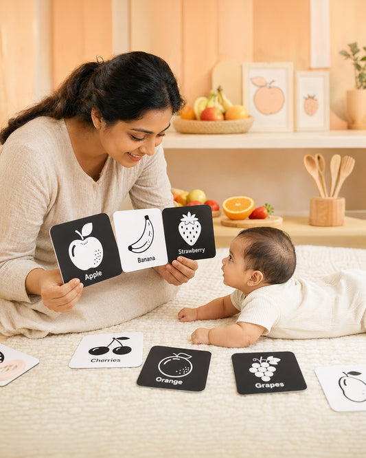 Babble Wrap Vegetable & Fruits Flash Cards-20 High Contrast Images-Boosts Brain Skills-Learning & Educational Toys-0 to 3M