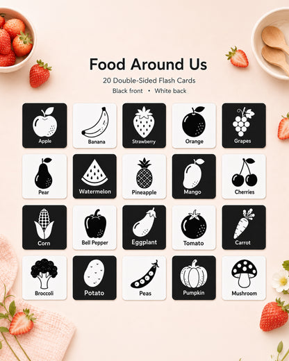 Babble Wrap Vegetable & Fruits Flash Cards-20 High Contrast Images-Boosts Brain Skills-Learning & Educational Toys-0 to 3M