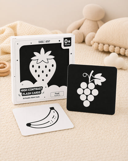 Babble Wrap Vegetable & Fruits Flash Cards-20 High Contrast Images-Boosts Brain Skills-Learning & Educational Toys-0 to 3M