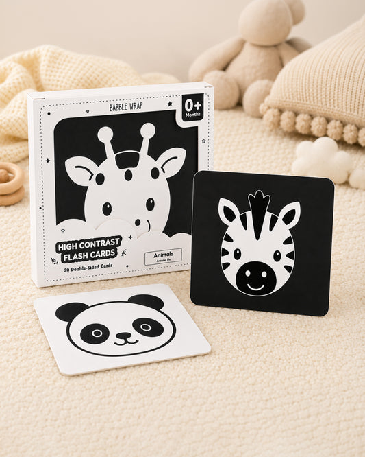 Babble Wrap Animals Flash Cards-20 High Contrast Images-Boosts Brain Skills-Learning & Educational Toys-0 to 3M