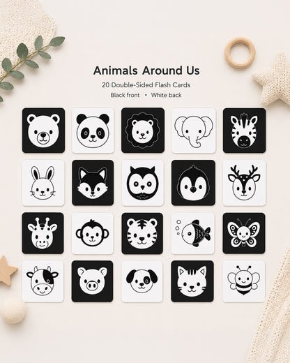 Babble Wrap Animals Flash Cards-20 High Contrast Images-Boosts Brain Skills-Learning & Educational Toys-0 to 3M