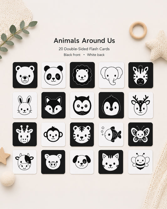 Babble Wrap Animals Flash Cards-20 High Contrast Images-Boosts Brain Skills-Learning & Educational Toys-0 to 3M