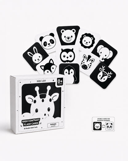 Babble Wrap Animals Flash Cards-20 High Contrast Images-Boosts Brain Skills-Learning & Educational Toys-0 to 3M