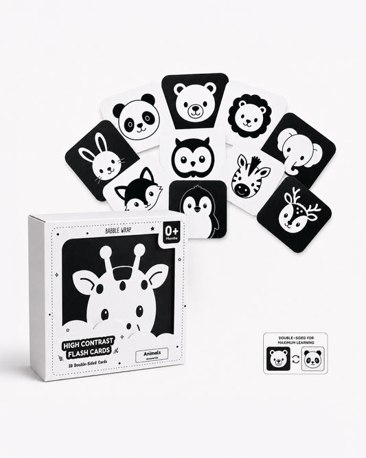 Babble Wrap Animals Flash Cards-20 High Contrast Images-Boosts Brain Skills-Learning & Educational Toys-0 to 3M