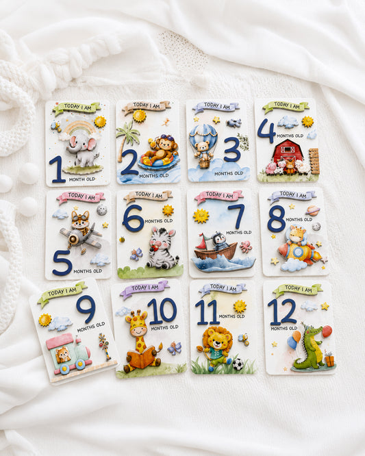 Babble Wrap Whimsical 3D Baby Milestone Cards-12 Illustrated Cards For Newborn